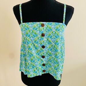 Floral Button-Down Camisole in Green and Blue